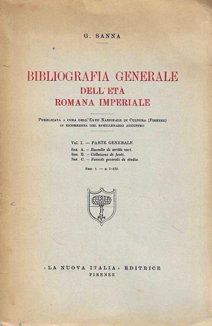 Bibliografia generale dell'età romana imperiale. Vol. I - Gavino Sanna - copertina
