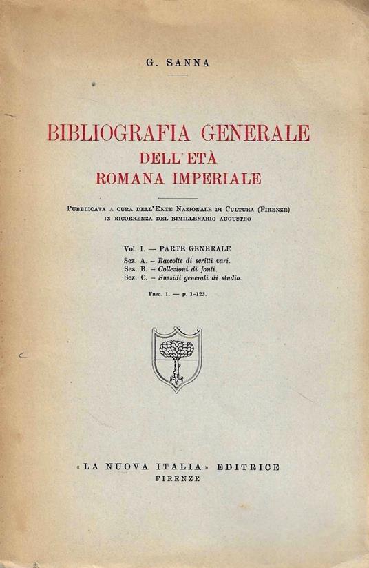 Bibliografia generale dell'età romana imperiale. Vol. I - Gavino Sanna - copertina