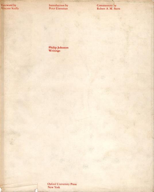 Philip Johnson : Writings - Vincent Scully - copertina