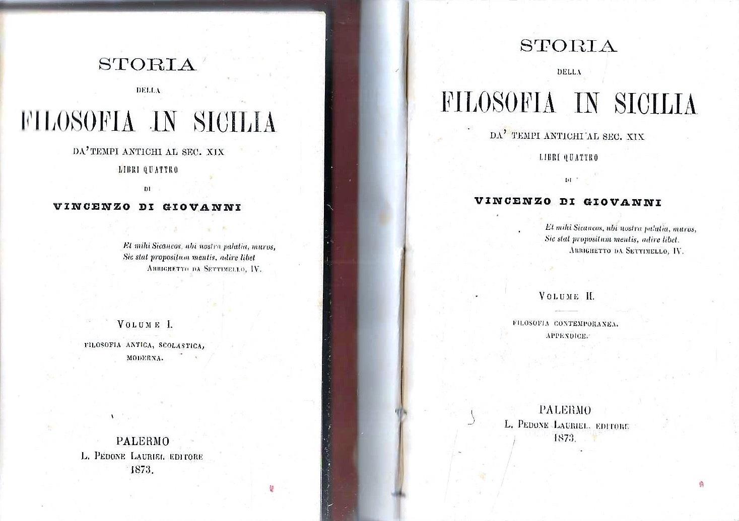 Storia della filosofia in Sicilia da' tempi antichi al sec. XIX (volumi I e II)
