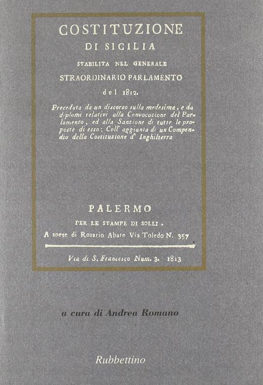 Costituzione di Sicilia. Stabilita nel generale straordinario parlamento del 1812 - copertina