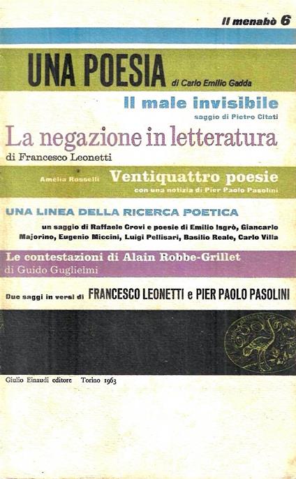 Una poesia - La negazione in letteratura - Una linea della ricerca poetica (Il Menabò di letteratura, n.6) - copertina
