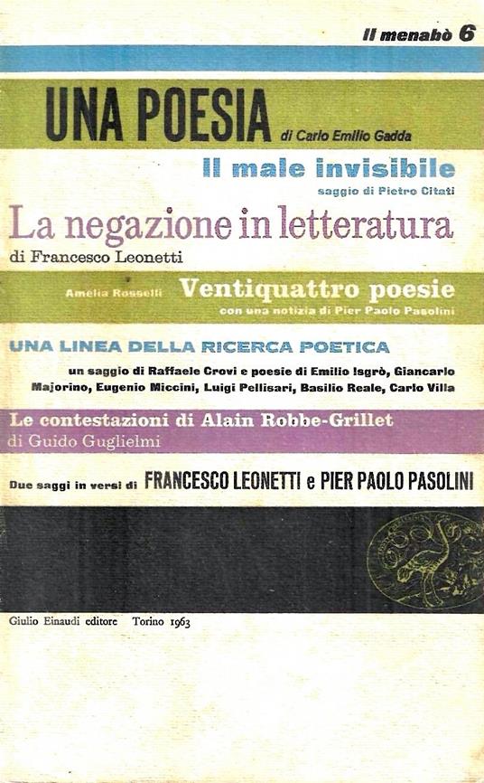 Una poesia - La negazione in letteratura - Una linea della ricerca poetica (Il Menabò di letteratura, n.6) - copertina