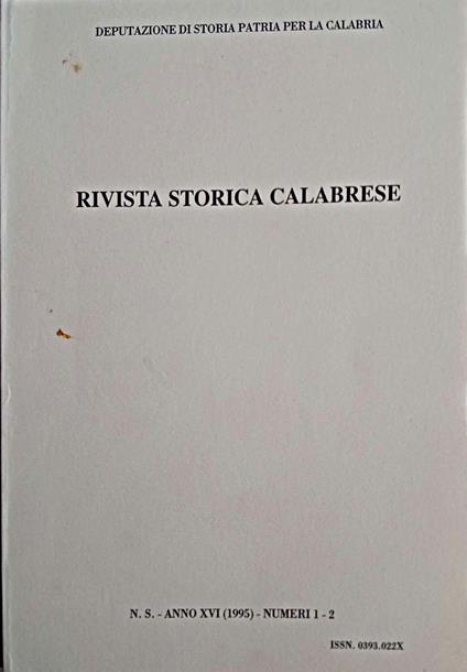 Rivista storica calabrese Anno XVI (1995), numeri 1-2 - copertina