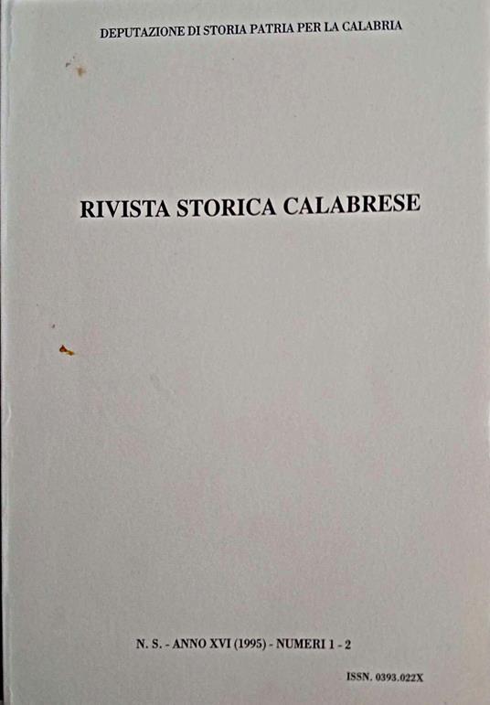 Rivista storica calabrese Anno XVI (1995), numeri 1-2 - copertina