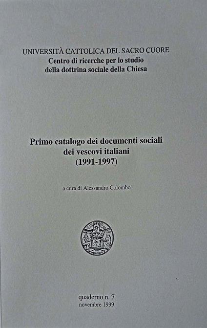Primo catalogo dei documenti sociali dei vescovi italiani : (1991-1997) - copertina