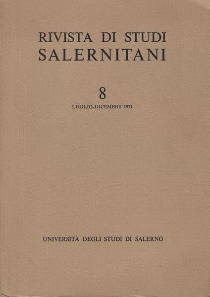 Rivista Di Studi Salernitani N.8, Luglio-Dicembre 1971 - copertina