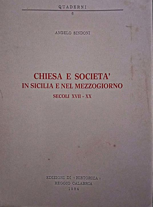 Chiesa e società in Sicilia e nel Mezzogiorno, secoli XVII-XX - copertina
