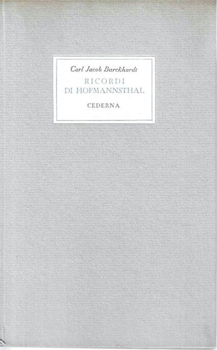 Ricordi di Hofmannsthal - copertina