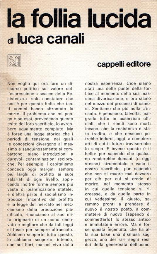 La follia lucida - Luca Canali - copertina
