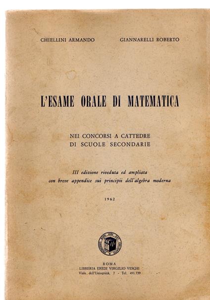 L' esame orale di matematica nei concorsi a cattedra di scuole secondarie - Armando Chiellini - copertina