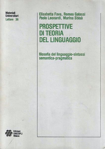 Prospettive di teoria del linguaggio. Filosofia del linguaggio - sintassi semantica - pragmatica - copertina