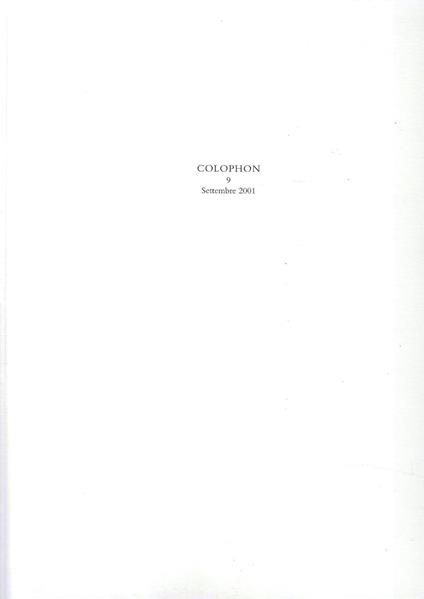 Colophon. Quadrimestrale di libri d'artista e di bei libri n. 9, Settembre 2001 - copertina