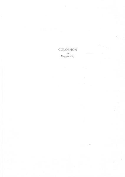 Colophon. Quadrimestrale di libri d'artista e di bei libri n. 14, Maggio 2003 - copertina
