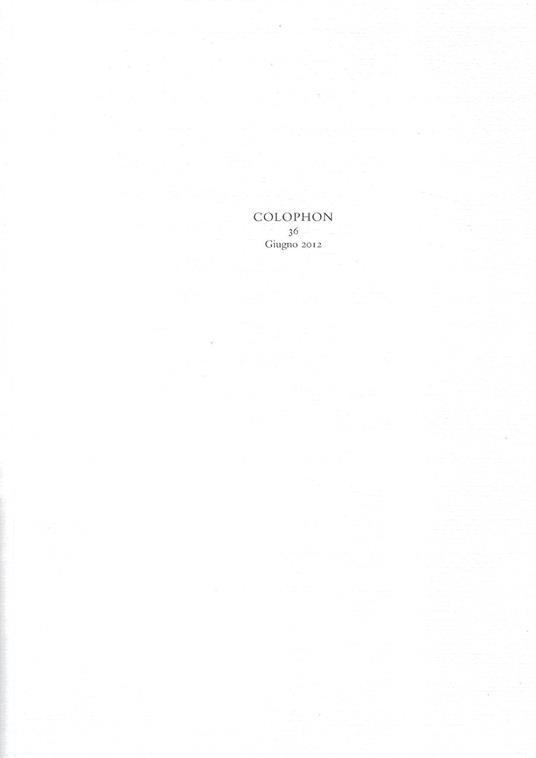 Colophon. Quadrimestrale di libri d'artista e di bei libri n. 36, Giugno 2012 - copertina