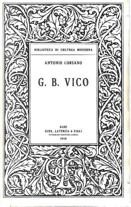 G.B. Vico (Collana "Biblioteca di Cultura Moderna") - Antonio Corsano - copertina