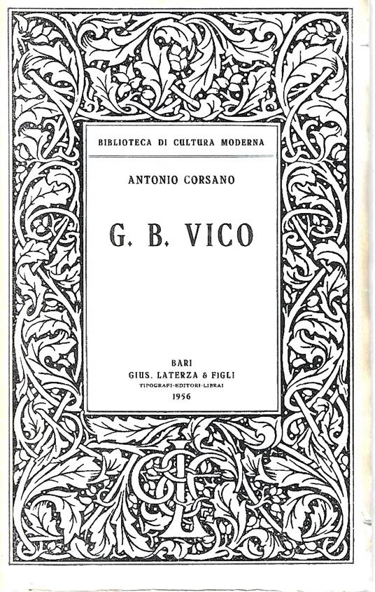 G.B. Vico (Collana "Biblioteca di Cultura Moderna") - Antonio Corsano - copertina