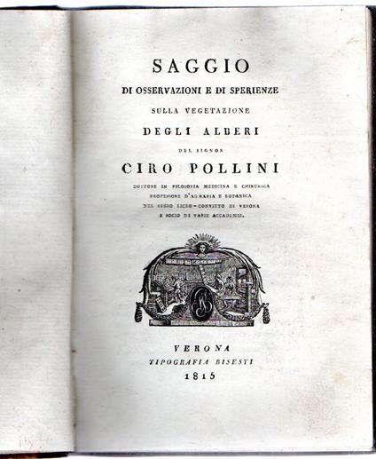 Saggio di osservazioni e di speranze sulla vegetazione degli alberi - Ciro Pollini - copertina