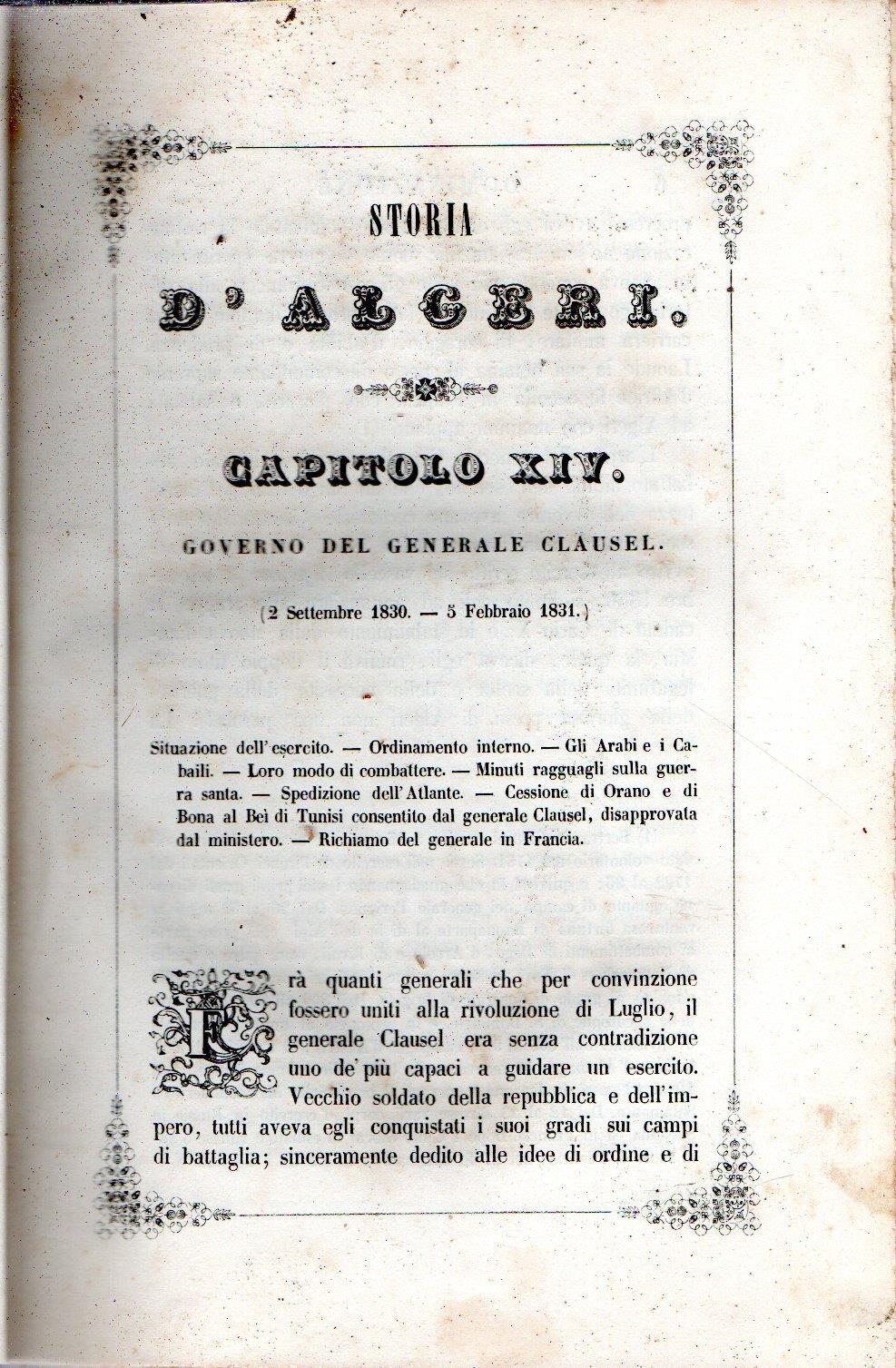 storia d'algeri dal primo stabilimento de' cartaginesi fino alle ultime guerre combattutevi ai giorni nostri dalle armi di Francia (2 vol.)