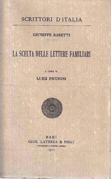 La scelta delle lettere familiari - Giuseppe Baretti - copertina