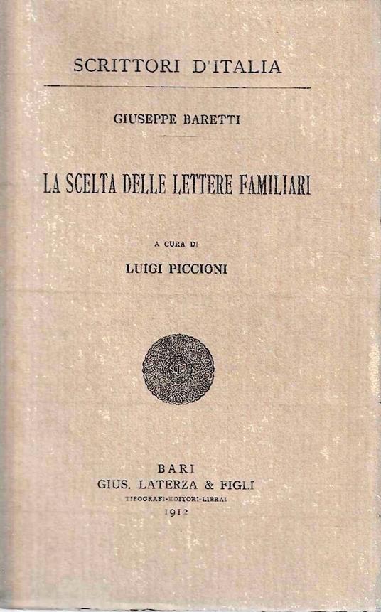 La scelta delle lettere familiari - Giuseppe Baretti - copertina