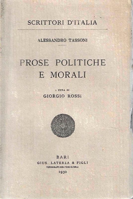 Prose politiche e morali - Alessandro Tassoni - copertina