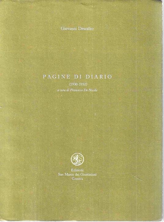 Pagine di diario (1930-1932) - Giovanni Descalzo - copertina