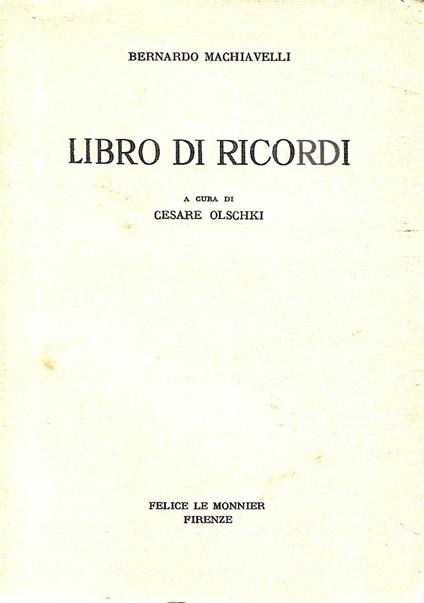 Libro di ricordi - Bernardo Machiavelli - copertina