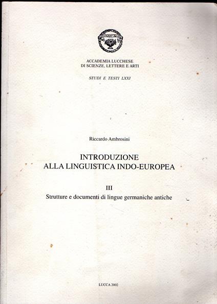 Introduzione alla linguistica indoeuropea - Riccardo Ambrosini - copertina