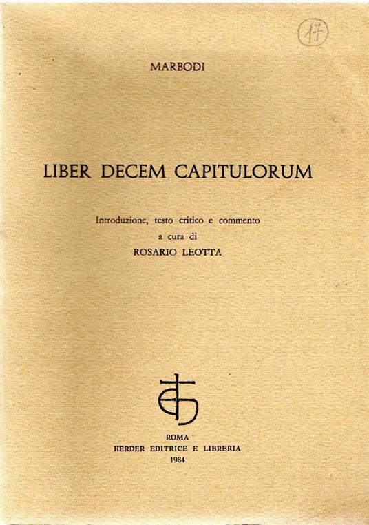 Liber Decem Capitulorum - copertina