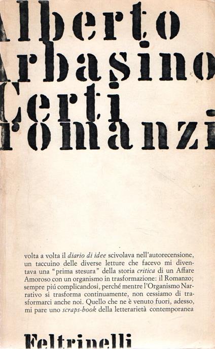 Certi romanzi - Alberto Arbasino - copertina
