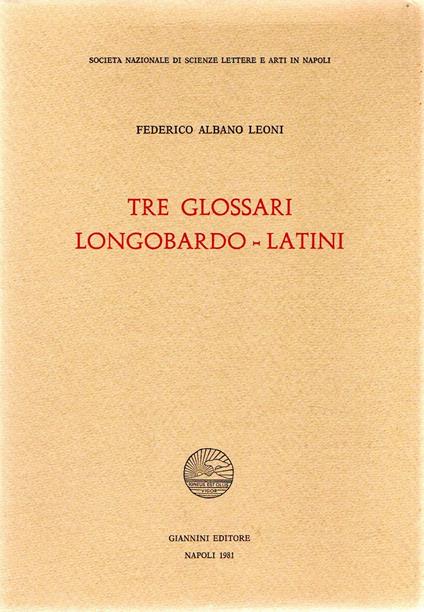 Tre glossari Longobardi-Latini - copertina