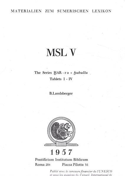 Materialen zum Sumerischen Lexicon MSL V. The Series HAR-ra » hubullu. Tablets I-IV - copertina