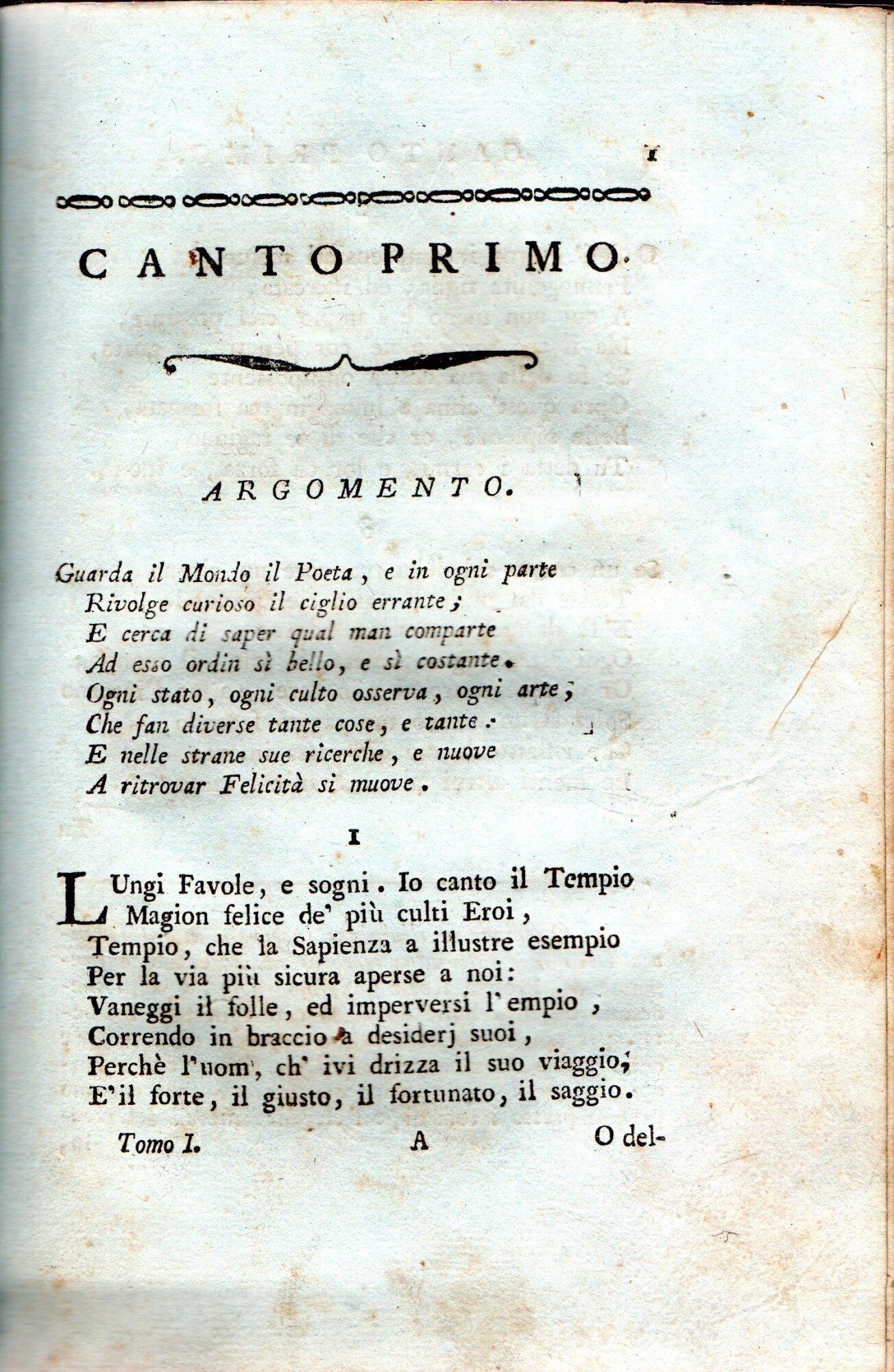 Il tempio della sapienza o sia L'uomo disingannato poema epico di d. Marciano Di Leo canonico telogo della chiesa cattedrale di Frigento coll'annotazioni di d. Antonio Capaldo. Tomo primo [- ],
