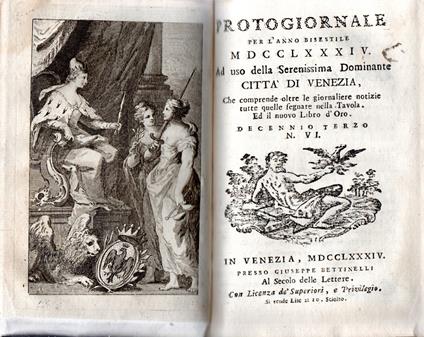 Nuovo Libro D'Oro che contiene i nomi e l'età dè Veneti Patrizi - Protogiornale per l'Anno MDCCLIX ad uso della Serenissima Dominante Città di Venezia N.1 - Protogiornale per l'Anno MDCCLXXXIV ad uso della Serenissima Dominante Città di Venezia - copertina