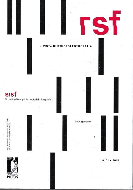 rsf rivista di studi di fotografia, n.1 - 2015 - copertina