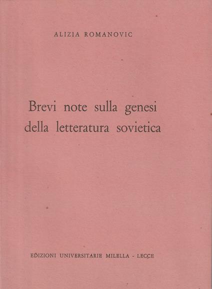 Brevi note sulla genesi della letteratura sovietica - copertina