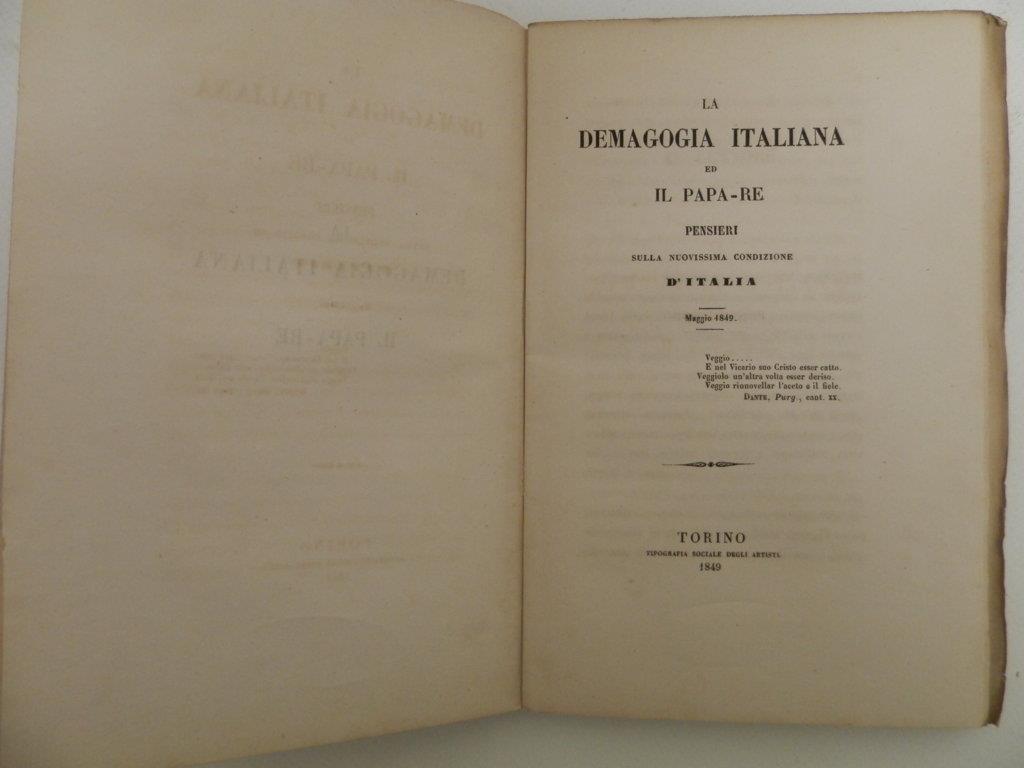 La demagogia italiana ed il papa-re. Pensieri sulla nuovissima condizione d’Italia