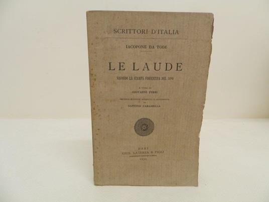 Le laude: secondo la stampa fiorentina del 1490 - Iacopone da Todi - copertina