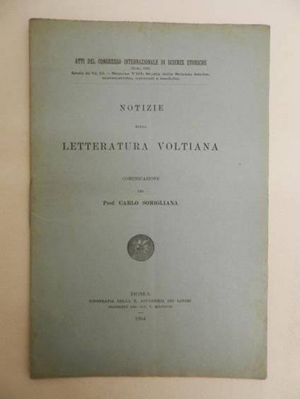 Notizie sulla letteratura voltiana - Carlo Somigliana - copertina
