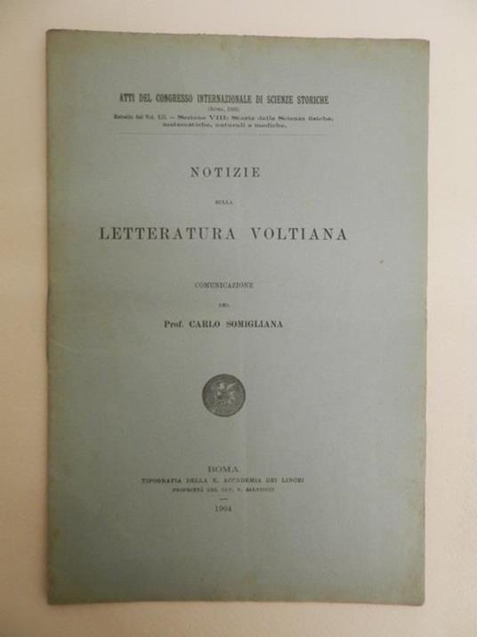 Notizie sulla letteratura voltiana - Carlo Somigliana - copertina
