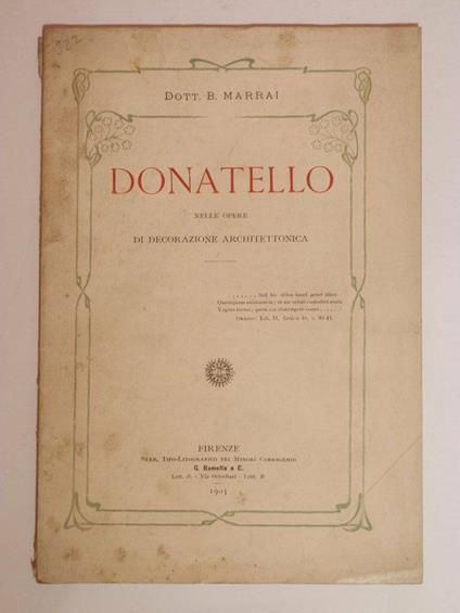 Donatello nelle opere di decorazione architettonica - Bernardo Marrai - copertina