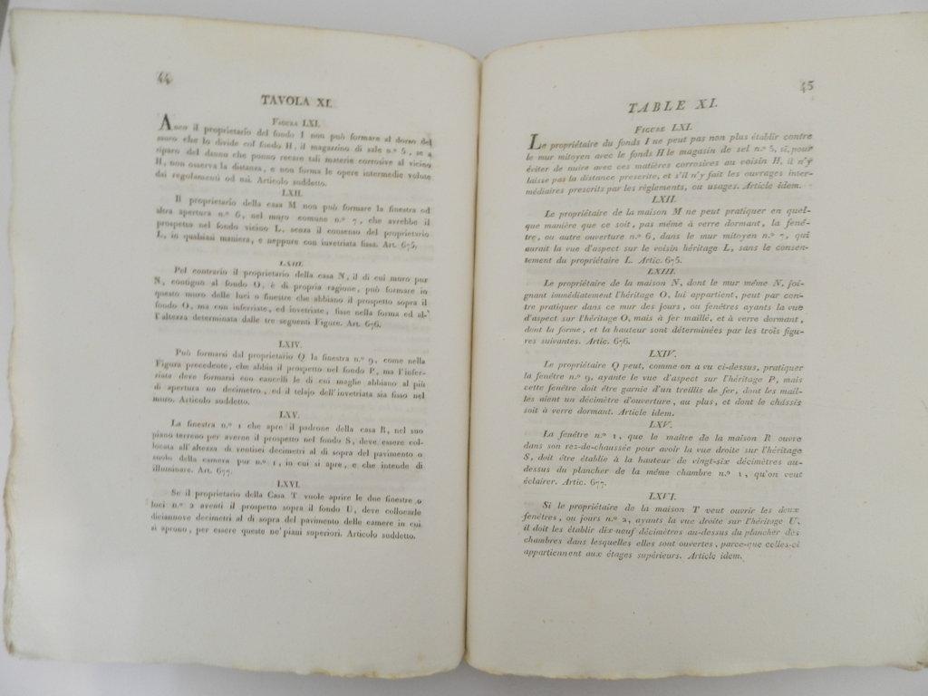 Le servitù prediali sanzionate dal Codice Napoleone ridotte in casi pratici incisi in rame corredate d'annotazioni desunte dalle leggi romane e da classici autori. Opera divisa in libri V. dell'avvocato Luigi Piccoli e tradotta in idioma francese da