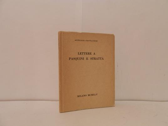 Lettere a Pasquini e Stratta - Antonio Fontanesi - copertina