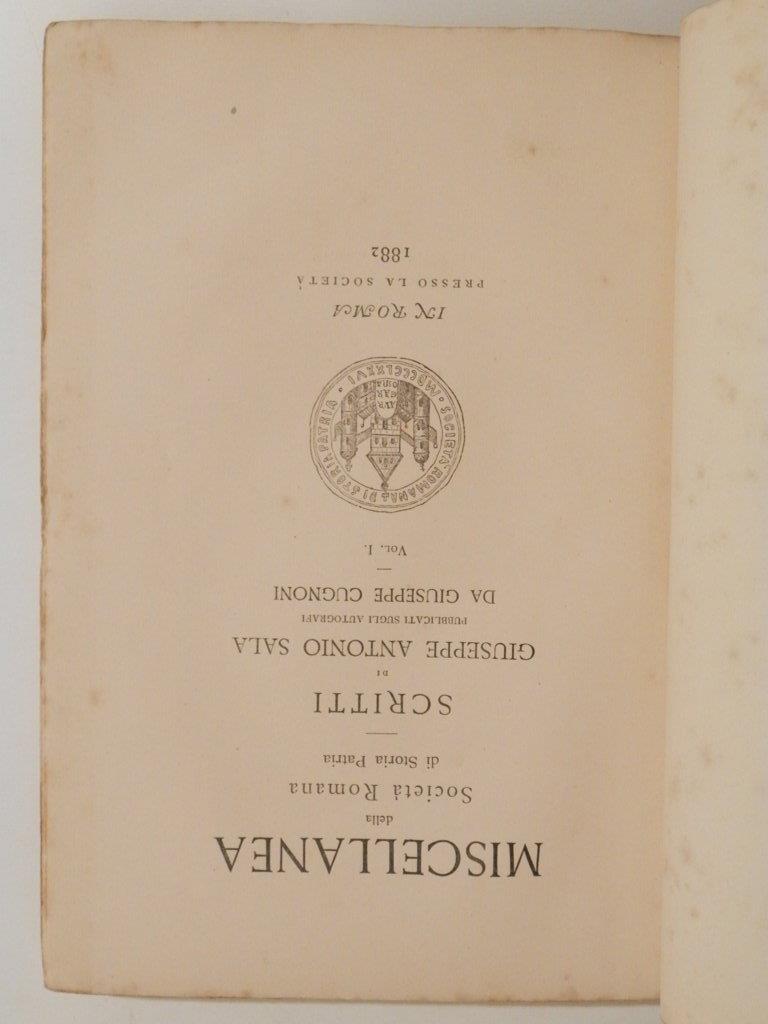 Miscellanea della R. Società Romana di Storia Patria. Scritti di Giuseppe Antonio Sala