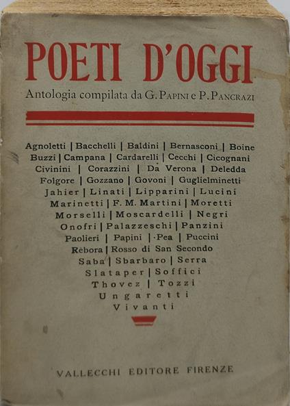 poeti d'oggi antologia compilata da g papini e p pancfrazi - copertina