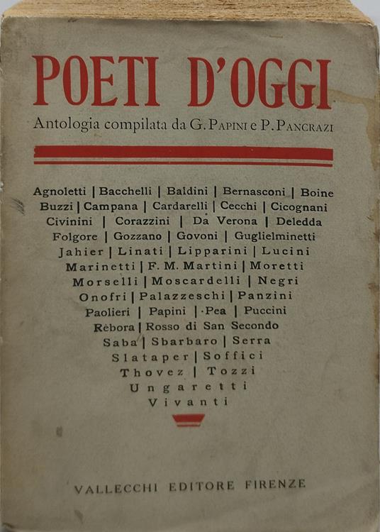 poeti d'oggi antologia compilata da g papini e p pancfrazi - copertina