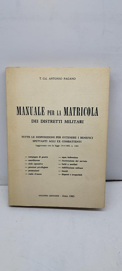 manuale per la matricola dei distretti militari - copertina