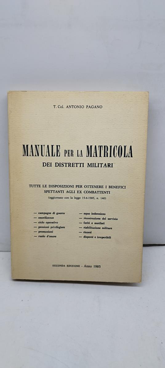 manuale per la matricola dei distretti militari - copertina