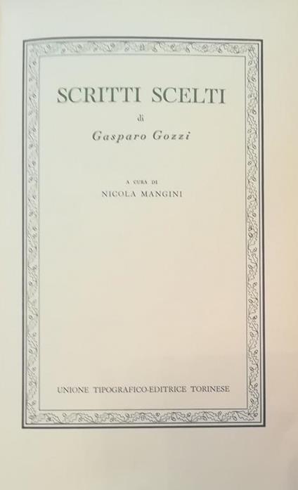 Scritti Scelti - Gaspare Gozzi - copertina